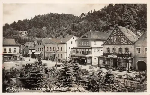 Stadtansicht, Markt, Kneippe in Barneck Fichtelgebirge Bayern Postkarte AK 1935