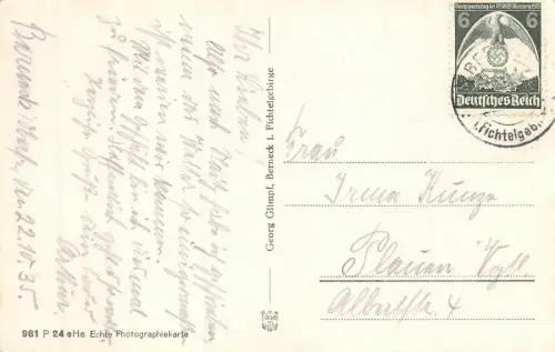 Stadtansicht, Markt, Kneippe in Barneck Fichtelgebirge Bayern Postkarte AK 1935