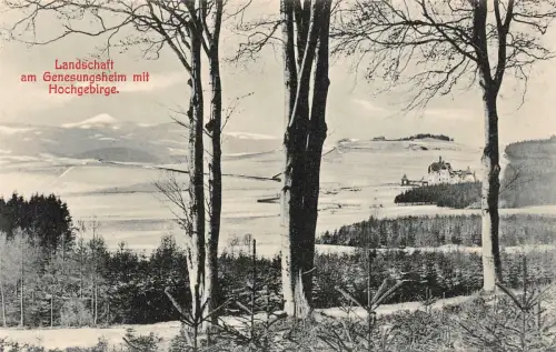 Landschaft am Genesungsheim mit Hochgebirge Postkarte AK