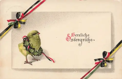herzliche Ostergrüße mit einem Küken Patriotika Postkarte AK 1916