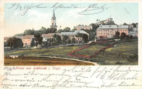 Gruß aus Schöneck Stadtansicht Vogtland Sachsen Postkarte AK 1903