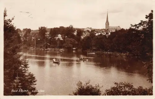 Bad Elster Luisa-See Kirche Ansicht Postkarte AK 1931