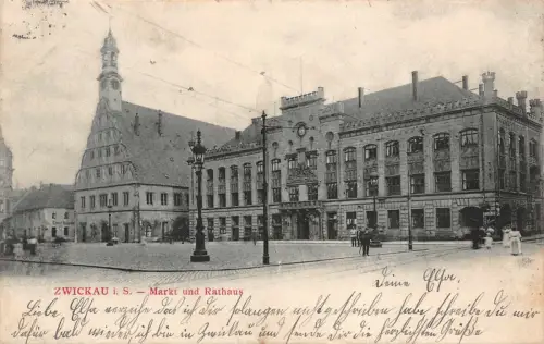 Markt und Rathaus in Zwickau Sachsen Postkarte AK 1904