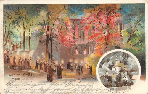 Lausitz Oybin (Mönchszug) Kirche v. Oybin Postkarte 1899