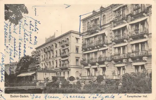 Baden-Baden Europäischer Hof Baden-Württemberg Postkarte AK 1913
