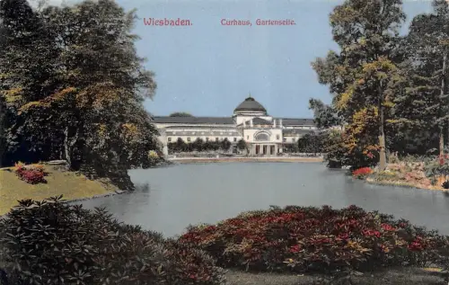 Wiesbaden Curhaus Gartenseite Postkarte AK 1911