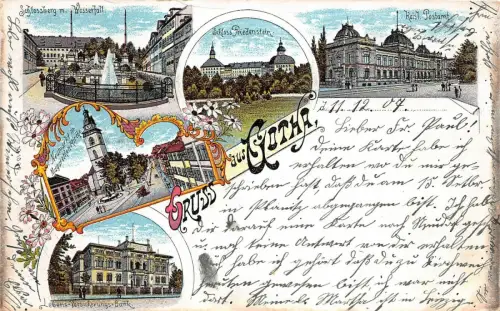 Gruss aus Gotha Schloss Friedenstein Schlossberg m. Wasserfall Postkarte AK 1907