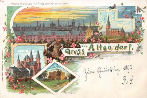 Gruss aus Altendorf / Rheinland Litho Postkarte 1897