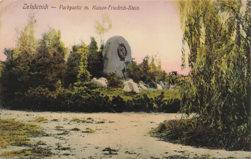 AK Zehdenick Parkpartie mit Kaiser-Friedrich-Stein 1919 Brandenburg gelaufen
