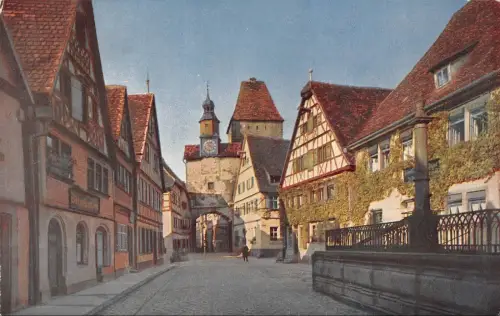 Rothenburg o. Tauber Rödergasse mit Röderbogen und Markusturm Postkarte AK