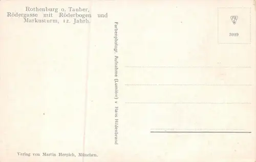 Rothenburg o. Tauber Rödergasse mit Röderbogen und Markusturm Postkarte AK