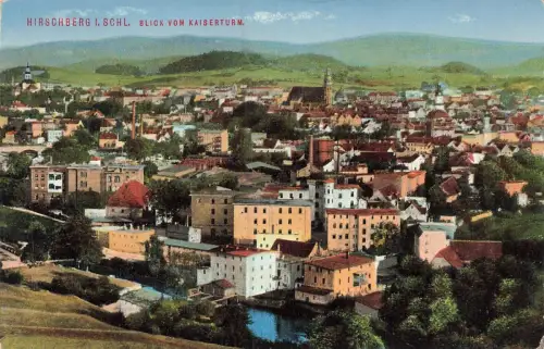 Blick vom Kaiserturm auf Hirschberg Schlesien Postkarte AK