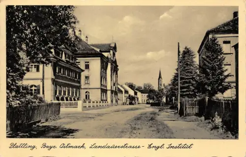 Plattling Bayr. Ostmark Landauerstrasse Engl. Institut Postkarte AK 1936