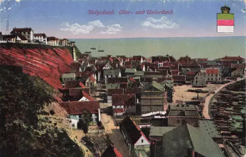Blick auf das Ober- und Unterland im Helgoland Schleswig-Holstein Postkarten AK