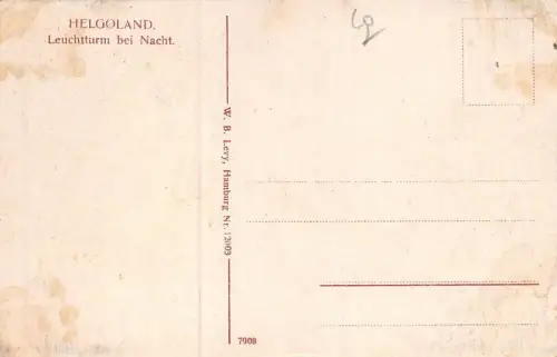 Helgoland Leuchtturm bei Nacht Postkarte AK