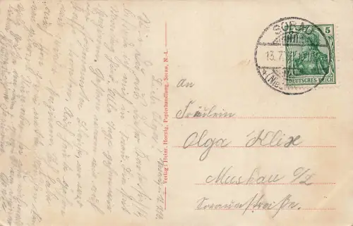 Partie an der Promenade Zweikaiserdenkmal Sorau Ostbrandenburg Postkarte AK 1916