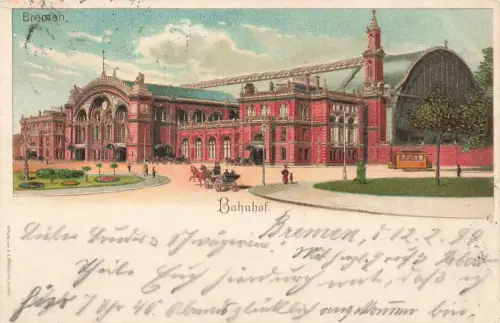 Ansicht Bahnhof mit Strassenbahn in Bremen Postkarte AK 1899