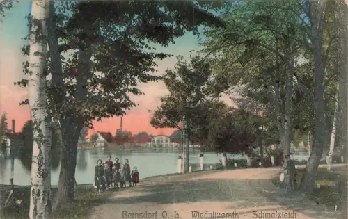 Wiednitzerstrasse und Schmelzteich in Bernsdorf Oberlausitz Sachsen AK 1913