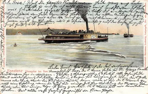 Konstanz Dampfer im See Baden-Württemberg Postkarte AK 1903