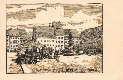 Obermarkt in Freiberg Sachsen Postkarte AK