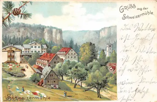 Sächs. Schweiz Die Schweizermühle Litho Postkarte 1904