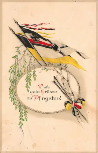 Viele gute Grüße zu Pfingsten! Patriotika Postkarte AK 1915