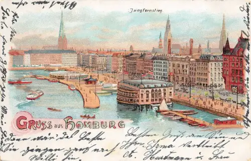 Gruss aus Hamburg Jungfernstieg Litho AK 1905