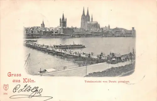 Gruss aus Köln Totalansicht von Deutz gesehen Postkarte AK 1897