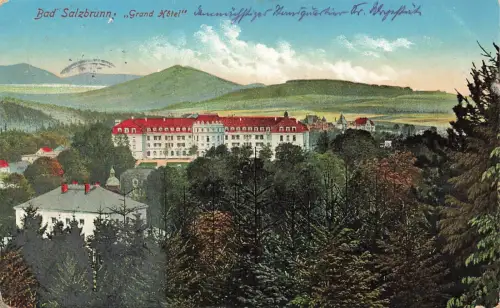 Blick auf Grand Hotel Bad Salzbrunn Szczawno-Zdrój Schlesien Postkarte AK 1910