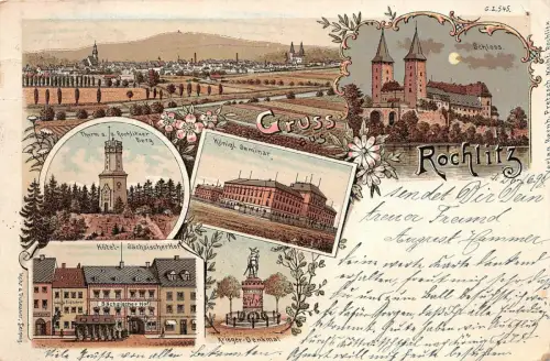 Gruss aus Rochlitz mit Hotel, Seminar und Schloss Sachsen Litho AK 1898