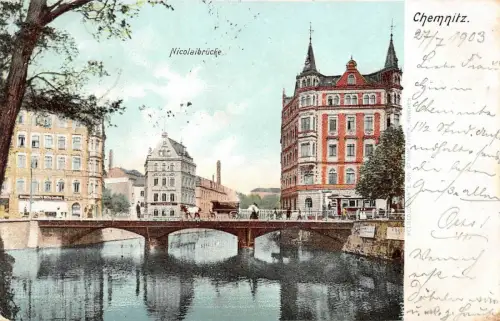 Nicolaibrücke in Chemnitz Sachsen Postkarte AK 1903