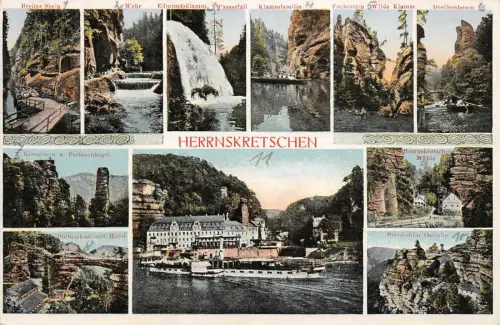 Herrnskretschen Edmundsklamm Wasserfall Klammfamilie Postkarte AK 1926