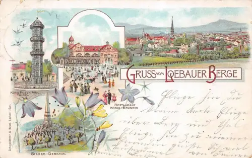 Gruss vom Löbauer Berge Restaurant und Denkmal Sachsen Litho Postkarte AK 1902