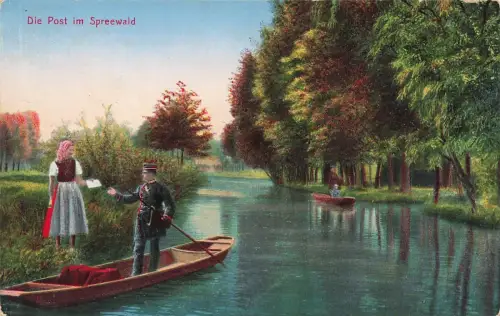 Die Post im Spreewald Brandenburg Postkarte AK