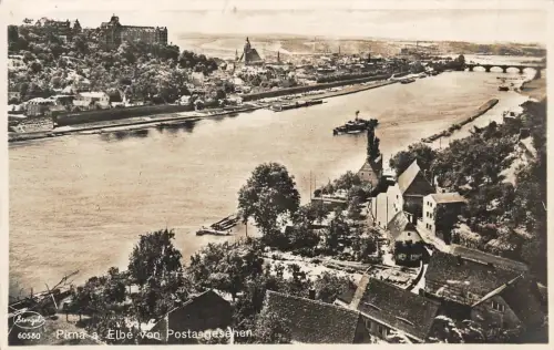Partie an der Elbe Pirna Sachsen Postkarte AK 1932