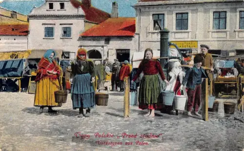 Typy Polskie "Przed stodnia" Volkstypen aus Polen Postkarte AK