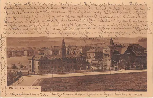Plauen Vogtland Strasse an Kaserne gelaufen 1913