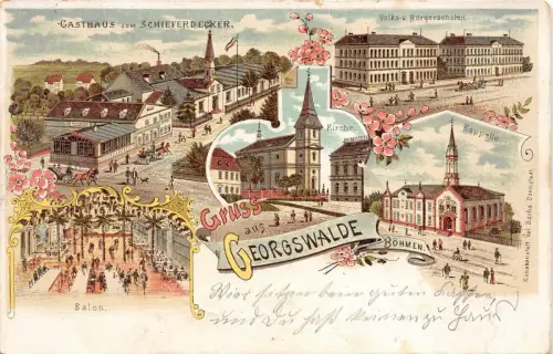 Georgswalde Böhmen Gasthaus Schieferdecker Litho AK 1904