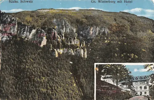 Sächs. Schweiz Gr. Winterberg mit Hotel Postkarte AK 1934