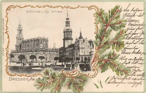 Dresden Hofkirche u. Kgl. Schloss Postkarte AK 1903