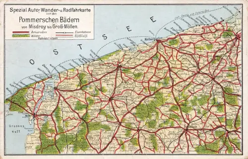 Auto-, Wanderer- Radfahrkarte von den Pommerschen Bädern Pommern Postkarte AK