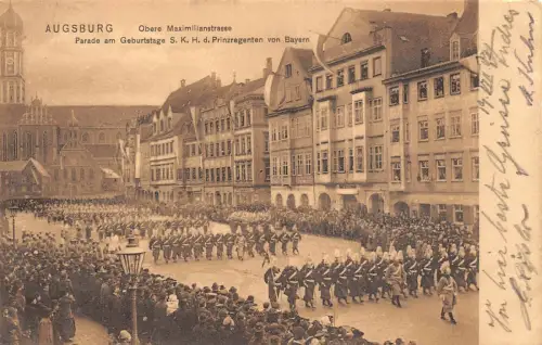 Parade auf der Oberen Maximilianstrasse in Augsburg Bayern Postkarte AK 1902
