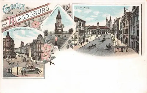 Gruss aus Magdeburg Der alte Markt Kasselbachbrunnen Postkarte AK