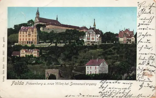 Frauenburg und neue Villen in Fulda Hessen Halt-gegens-Licht Postkarte AK 1900