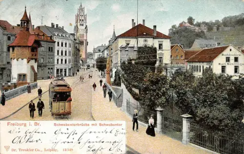 Freiburg Br. Strassenbahn am Schwabentorbrücke Baden-Württemberg AK 1904