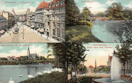 Chemnitz Johannisplatz Schlossteich Carolastrasse Theater Feldpostkarte AK 1915