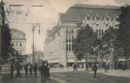 Bazar-Straße mit Straßenbahn in Düsseldorf Nordrhein-Westfalen Postkarte AK 1913