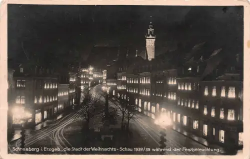 Stadt Schneeberg mit Festbeleuchtung Erzgebirge Sachsen Postkarte AK