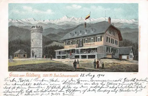 Gruss vom Feldberg Bad Schwarzwald Gasthaus Feldbergturm Postkarte AK 1901