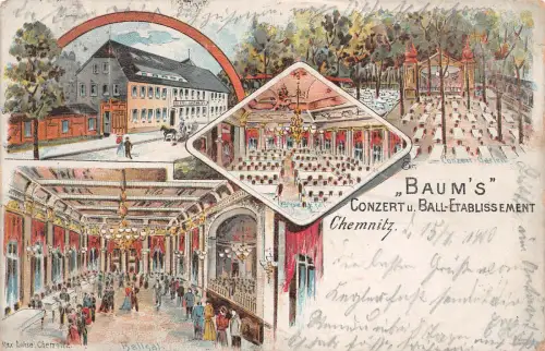 Chemnitz Sachsen Restaurant " Baums " Litho Postkarte 1900